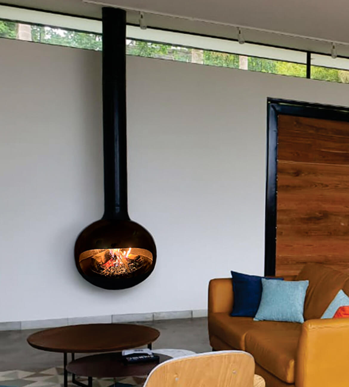 Chimenea colgante Sirius en ambiente contemporáneo - Diseño bogotano de alta gama