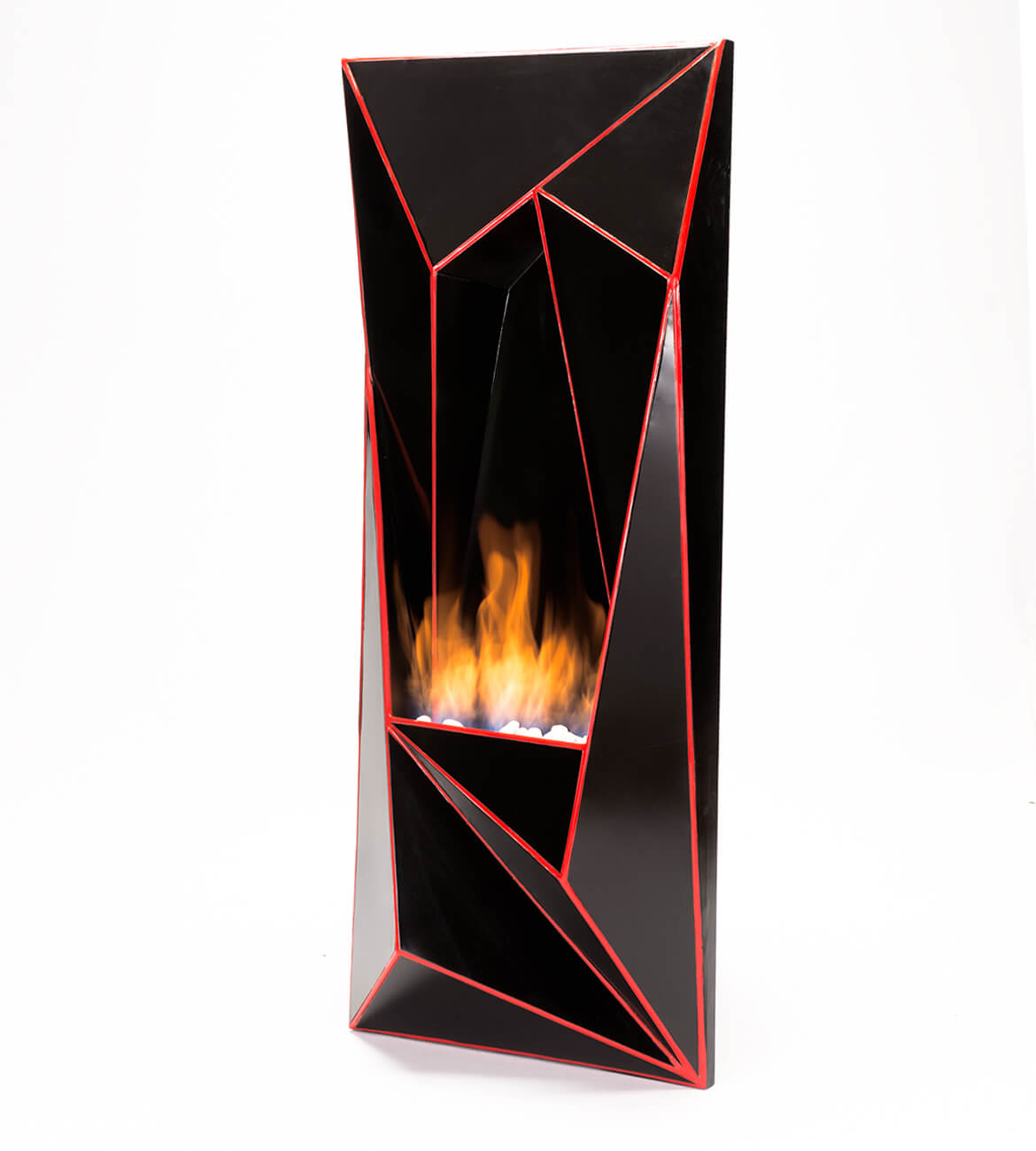 Chimenea Geométrica en sala moderna - Diseño geométrico bogotano