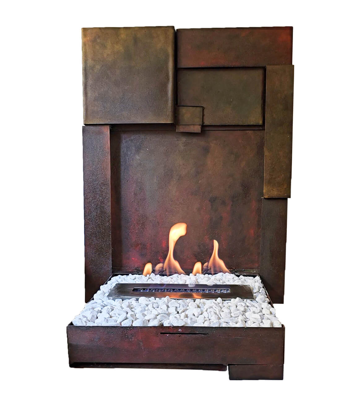 Chimenea Mondrian en sala de lujo - Diseño inspirado en el arte bogotano