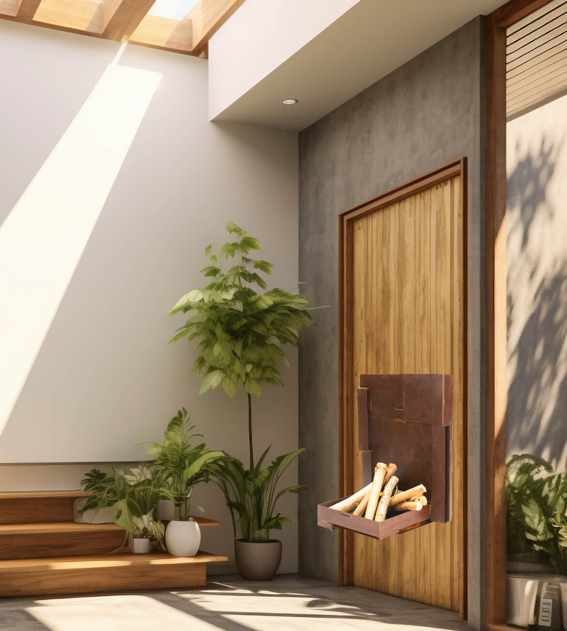 Chimenea Mondrian en sala de lujo - Diseño inspirado en el arte bogotano