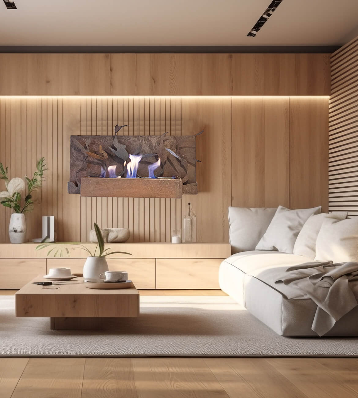 Chimenea Volare en sala contemporánea - Diseño artístico bogotano