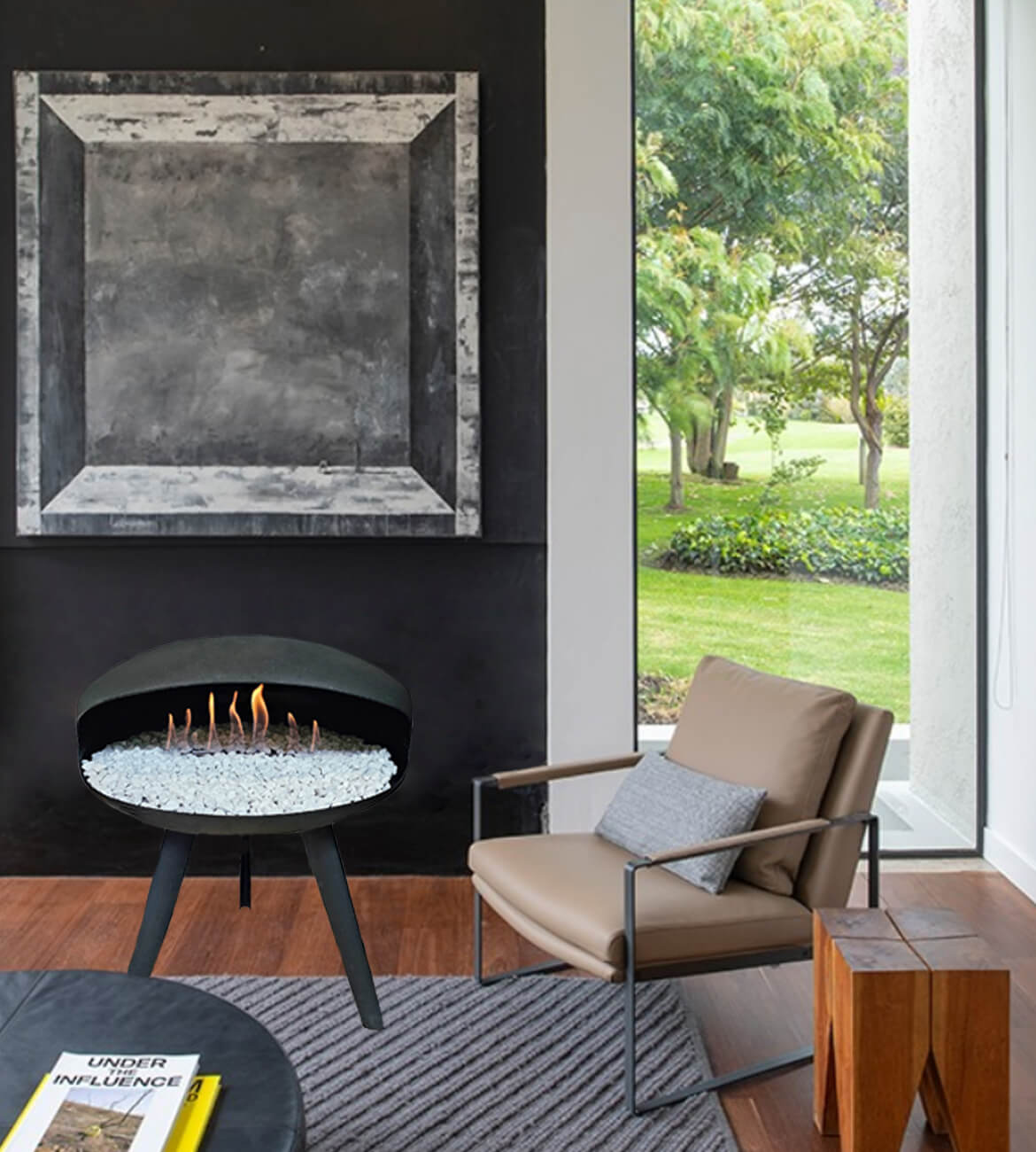 Chimenea Mini Ovni en espacio moderno - Diseño minimalista y portátil bogotano